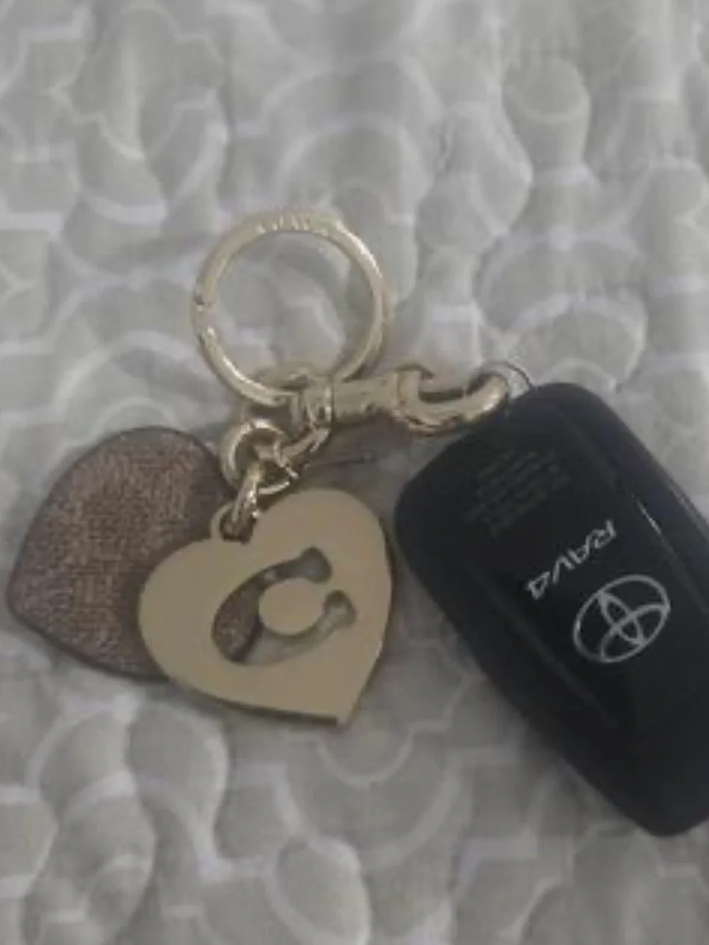 Coach Signature Canvas/ Metal Heart Cutout Key Ring / Bag Charm ✨